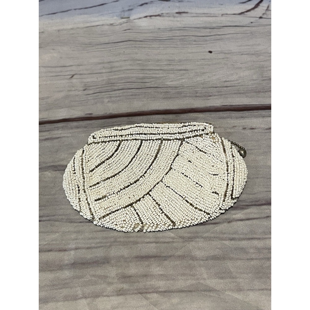 vintage white beaded Coin Purse small bag purse pouch with zipper